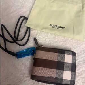 Burberry Black and White Checkered Wallet with Lanyard